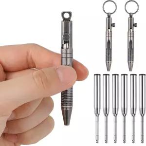 유노트 2팩 미니 황동 볼트 액션 키체인 펜 컴팩트 76mm Edc 포켓 전술 6개 교체품 포함 남성용 핸드메이드