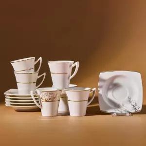 카라카 가을 커피 컵 세트 6 3온스 작은 에스프레소 접시 도자기 견고 모카 두꺼운 음용 림 그리스 아랍