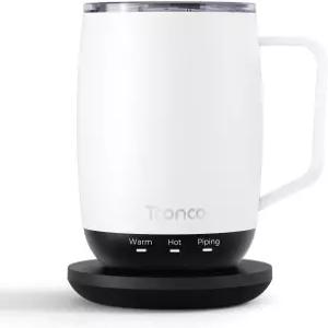 트론코 온도 조절 가열식 커피 머그잔 14온스 - 뚜껑이 있는 충전식 자가 컵 수동 제어 3가지 모드 130분