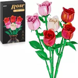 EWED 장미 꽃다발 빌딩 세트 여성 인조 꽃 식물 컬렉션 블록 키트 아내 홈 데코 추수감사절 크리스마스