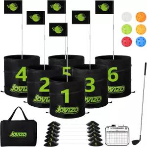 조비조 뒷마당 골프 게임 세트 깃발 공 클럽 스코어보드가 있는 6홀 휴대용 야드 가족 및 친구를 위한 야외