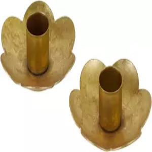 니키 홈 골드 테이퍼 캔들 홀더 2종 세트 빈티지 플라워 모양의 테이블 중앙 조각 웨딩 데코 및 디너