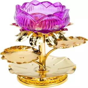 프레티줌 톨 로터스 캔들 홀더 꽃 피규어 명상 청록색 장식 오일 램프 심지 크리스탈 퍼플