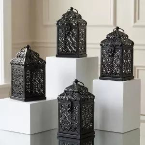 벨라 랜턴 미니 타워 템플 모로코 램프 장식용 캔들 홀더 라마단 걸이 야외 파티오 또는 현관 실내 홈 블랙