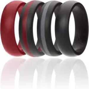 남성용 ROQ 실리콘 고무 웨딩 링 컴포트 핏 밴드 통기성 결합 8mm 너비 두께 돔 스타일 미들 라인 솔리드