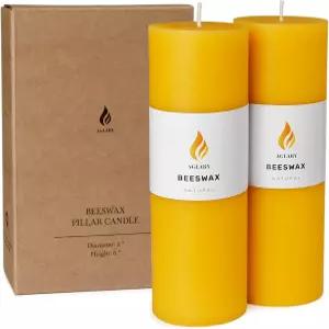 AGLARY2PCS 순수 밀랍 기둥 양초 지름 2인치 x 높이 6인치 천연 표백되지 않은 무향 내구성 및 안전한 가정