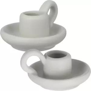 핸들 화이트 테이퍼 캔들 홀더가 있는 DOITool 세라믹 북유럽 스타일의 결혼식 할로윈 크리스마스 테이블