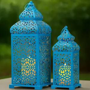 벨라 랜턴 라마단 장식용 대형 템플 모로코 램프 캔들 홀더 걸이식 야외 파티오 또는 현관 실내 홈 파란색