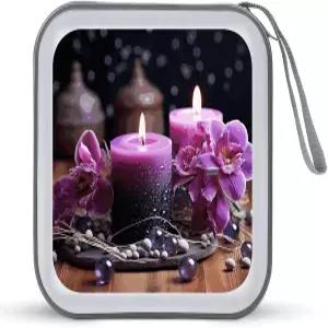 페키루트 보라색 꽃과 양초 CD 케이스 하드 플라스틱 DVD 디스크 보관 바인더 휴대용 지퍼 홀더 대형 지갑