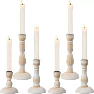 6PCS 소박한 양초 홀더 테이블 중앙 장식용 나무 테이퍼 빈티지 스틱 크리스마스 파티 홀리데이 홈용