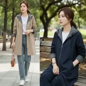 여성 봄 가을 간절기 경량 봄점퍼 롱 후드 야상 점퍼 오버핏 아우터 바람막이