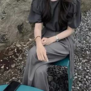 빅사이즈 일자 여성 와이드 팬츠 스트랩 핀턱 슬랙스