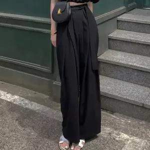 빅사이즈 일자 여성 모던 스트랩 핀턱 슬랙스 LK HB03