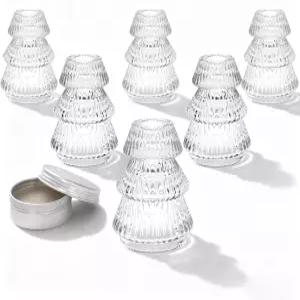 롬캐니 캔들 홀더 6종 세트 양초 접착 왁스가 포함된 리브드 클리어 테이퍼 웨딩 다이닝 파티 크리스마스