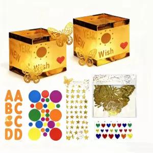 20PCS 골드+화이트 야외 플로팅 캔들 랜턴 키트 DIY 엉킨 종이 패턴 정원용 방수 소원 파티오 할로윈