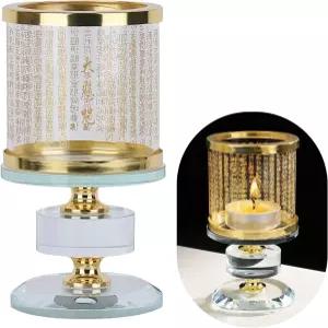 히키윈 유리 불교 촛불 램프 홀더 투명 젠 티 라이트 버터 캔들 허리케인 나이트 그레이트 컴패션 만트라