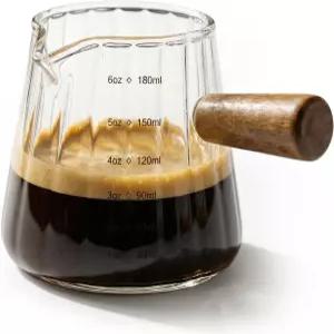 Ymiueip 6oz 에스프레소 샷 측정 컵 더블 단열 손잡이가 있는 내열 보로실리케이트 유리 및 드립 프리
