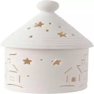 세라믹 하우스 크리스마스 장식 청록색 홀더 맨텔 창문 수제 양초 매트 화이트