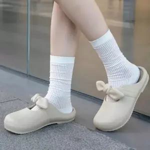 데일리 여성 빅리본 러블리 신발 베이직 뮬 플랫 슬리퍼