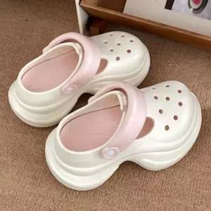 여성 2컬러 청키한 스타일 키높이 펀칭 슬리퍼 샌들 두툼한 굽 패션 샌들 데일리 여름 슈즈 가벼운 슬리퍼