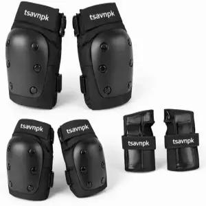 무릎 및 팔꿈치 패드 세트 스케이트보드 보호 장비 롤러 스케이팅용 조절식 BMX 사이클링 블랙