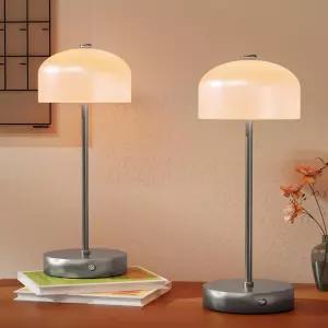 TGBSHINE 소형 휴대용 무선 테이블 램프 3방향 디밍 터치 충전식 배터리 구동 버섯 침실 식탁 거실 선반