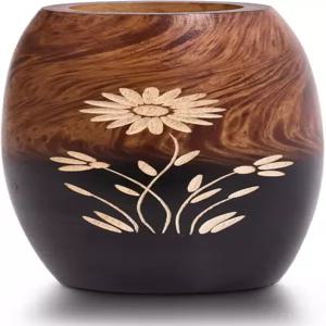 AeraVida 데이지 꽃 조각 레인 트리 나무 양초 홀더 8인치 수작업 브라운 스틱 장식 소박한 탁상용 홈