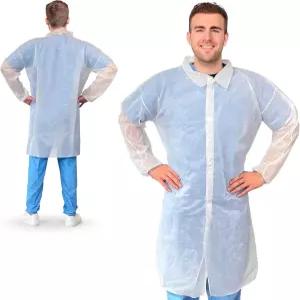 AMZ 흰색 일회용 실험실 코트 공급 앤 루프 포켓 없음으로 제공