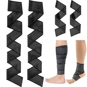 레단하 4PCS 탄력 종아리 압박 붕대 슬리브 스포츠 다리 랩 여성용 무릎 보호대 및 남성용 발목 팔꿈치