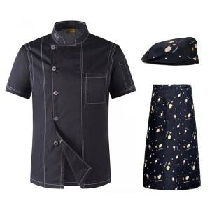 CGTE S 남녀 공용 케이 작업복 반팔 레스토랑 주방 유니폼 셰프 재킷 모자 앞치마 블랙 셔츠 남성 M 4XL 색상 5 2xL 코드