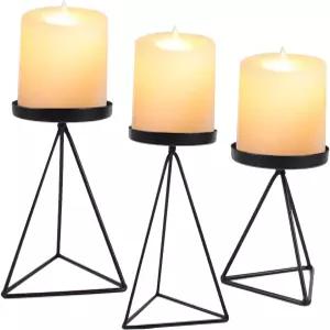 기둥 양초용 3개의 PCS 기하학적 홀더 블랙 메탈 빈티지 스탠드 결혼식 크리스마스 홈 장식용 테이블 중앙