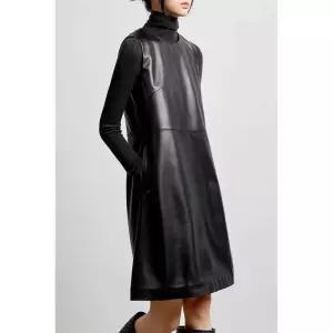 양가죽 원피스 민소매 매트블랙 슬림핏 라운드넥 일자핏 뷔스티에