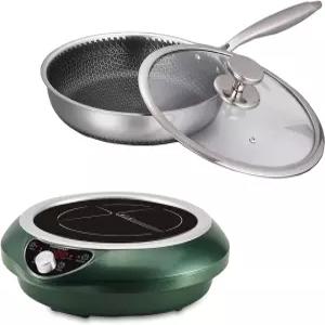 아방둔 인덕션 쿡탑과 Skillets1800W 120V 버너 쿠커 논스틱 플랫 팬 전기 스토브 핫 플레이트 스테이크용