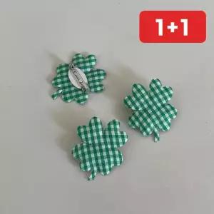 뱃지 네잎 클로버 체크 브로치 가슴 핀 패브릭 악세