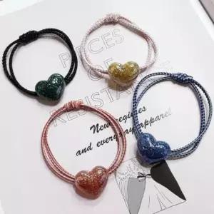 [반려] 하트 4개 팔찌 방울 1세트 두줄 펄 머리끈