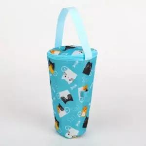 ( )하늘색 보냉백 테이크아웃 음료 컵 보냉백 파우치 손잡이 보냉 가방 빨대 캐리어 컵가방