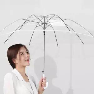 (옵션 클리어장우산 8살대 투명화이트[NL571])클리어 장우산 투명우산 비닐우산 8살대 원터치 고리형 손잡