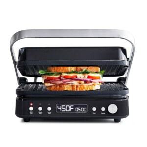 그린팬 6 in 1 다기능 탈착식 플레이트 실내 그릴 및 전기 다이아몬드 인퓨즈드 PFAS 프리 세라믹 논스틱 리버서블 평평하고 조절 가능한 온도 파니니 프레스 블랙