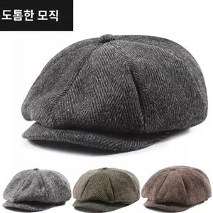 체크 가을 따뜻한 보온 아빠 기모 할아버지 모던 정장 남자 헌팅캡 중년