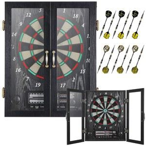 이리넥 전자 다트 보드, 장식 보드 캐비닛 세트 [12*브론즈 소프트 팁 다트] [크리켓 게임 모드] - 나무 전기