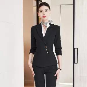 와칸다 검정 가을 오피스룩 여자 여성용 작업복 주얼리 숍 세트 정장 미용실 정장세트 슬림핏 KKE3