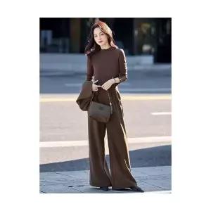 와칸다 여성용 여자 가을 정장세트 세트 조끼 와이드 팬츠에 스카프 슬림핏 3종 KKE3