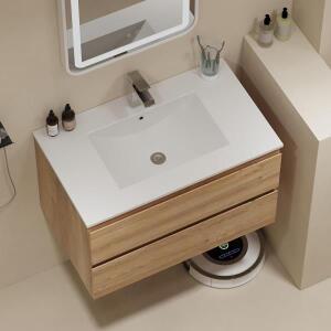 벽걸이형 세면대가 있는 플로팅 욕실장, 소프트클로징 서랍 2개, 방습 MDF, 대형, 맞춤 제작 가능