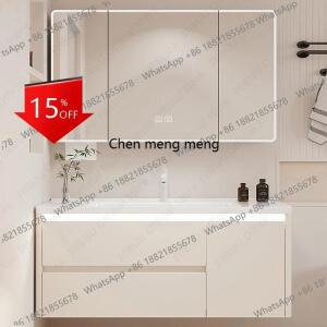 01 욕실 세면대 세트, 스마트 LED 거울, 벽걸이 알루미늄 캐비닛, 일체형 세라믹 싱크대, 터치 컨트롤 기능