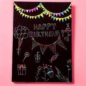 50pcs 매직 스크래치 종이 대나무 펜 레인보우 아트지 그림 키트 5 스틱 생일 선물