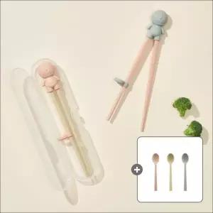 실리만 2개 크림 어린이 숟가락 + 크림 어린이 교정용 젓가락 세트