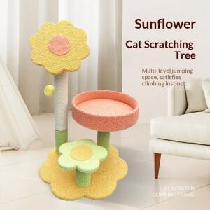 3단 사이잘 플라워 캣트리 대형 고양이 스크래칭 포스트 캣 콘도 여름 침대 안정적이고 튼튼한 클라이밍