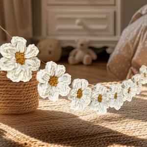 8개 수제 크로셰 데이지 화환 | 화이트 벽 장식 - 베이비 샤워, 결혼식, 생일, 거실, 침실