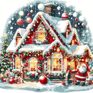 AREOPNMG 크리스마스 하우스 페인팅 숫자 키트 3개의 브러시와 아크릴 페인트 프레임 없음 홈 월 장식 16 x