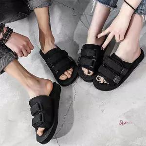 남자 여자 여름 검정 커플 코디 나들이 해변가 슬리퍼pqr719